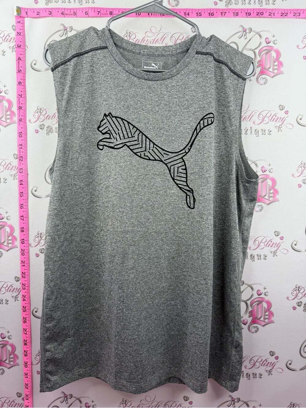 Puma tank top muscle tee Gray Athletic Muscle Tee with Graphic Cat Logo